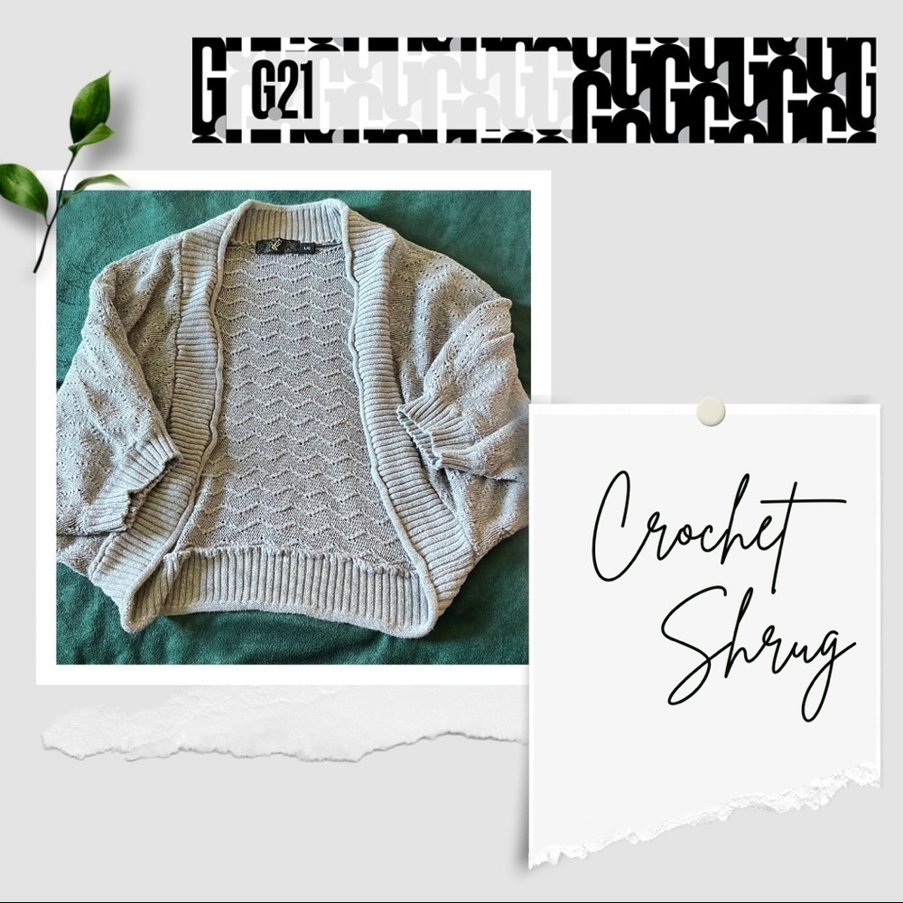 *5 for $20* Grey Crochet Knit Shrug Cardigan